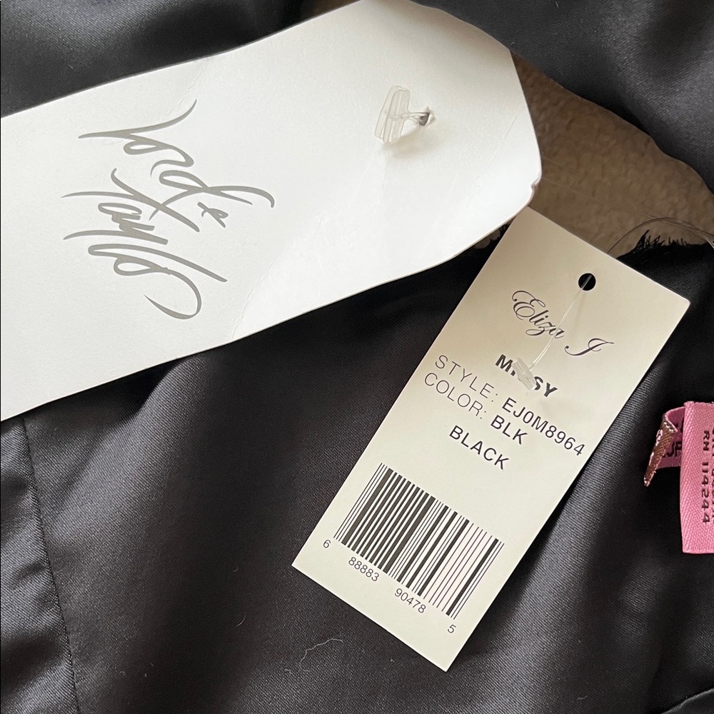 Eliza J Chiffon Rosette Black Satin Bridal Bolero Shrug Jacket Large NWT $139 - Picture 3 of 9